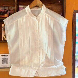 White Pintuck Pleated Sleeveless Blouse